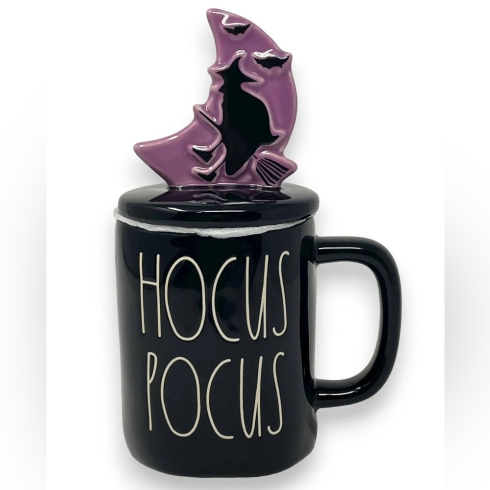 NEW Rae Dunn HOCUS POCUS Halloween Mug - BLACK with topper - Ceramic - 16 oz